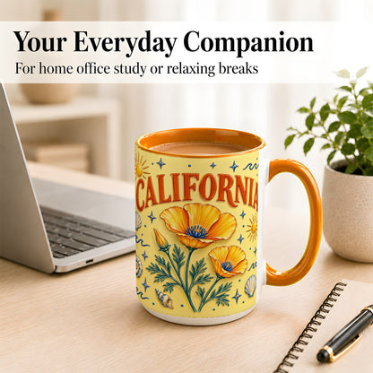#pl[15oz|Orange] California Poppy Coffee Mug, Sunny Coastal Mug, Ceramic Cup