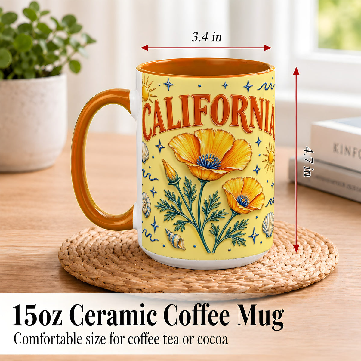 #pl[15oz|Orange] California Poppy Coffee Mug, Sunny Coastal Mug, Ceramic Cup