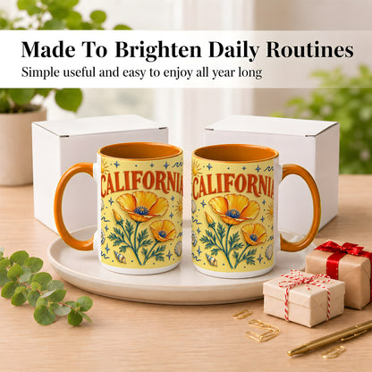 #pl[15oz|Orange] California Poppy Coffee Mug, Sunny Coastal Mug, Ceramic Cup