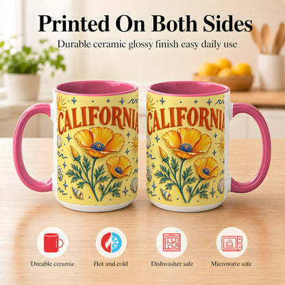 #pl[15oz|Pink] California Poppy Coffee Mug, Sunny Coastal Mug, Ceramic Cup