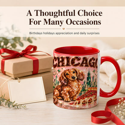 #pl[11oz|Red] Chicago Dachshund Pizza Coffee Mug, City Dog Mug, Ceramic Cup