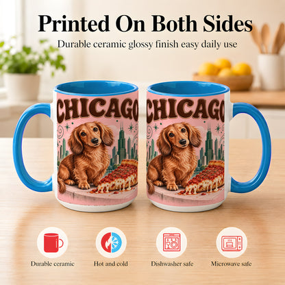 #pl[15oz|Blue] Chicago Dachshund Pizza Coffee Mug, City Dog Mug, Ceramic Cup