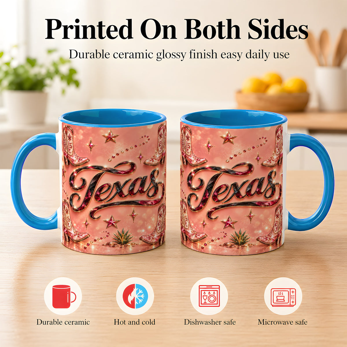 #pl[11oz|Blue] Western Cowboy Boots Coffee Mug, Pink Cowgirl Mug, Ceramic Cup