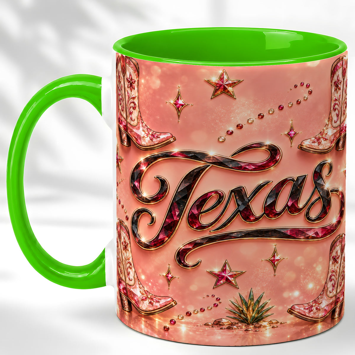 #pl[11oz|Green] Western Cowboy Boots Coffee Mug, Pink Cowgirl Mug, Ceramic Cup
