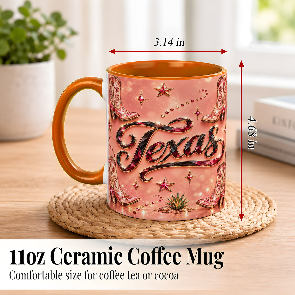 #pl[11oz|Orange] Western Cowboy Boots Coffee Mug, Pink Cowgirl Mug, Ceramic Cup
