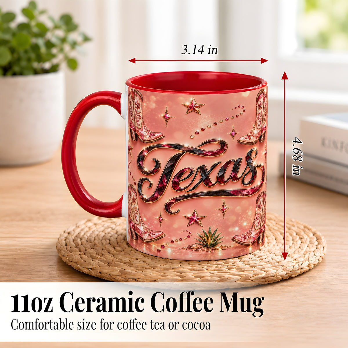 #pl[11oz|Red] Western Cowboy Boots Coffee Mug, Pink Cowgirl Mug, Ceramic Cup