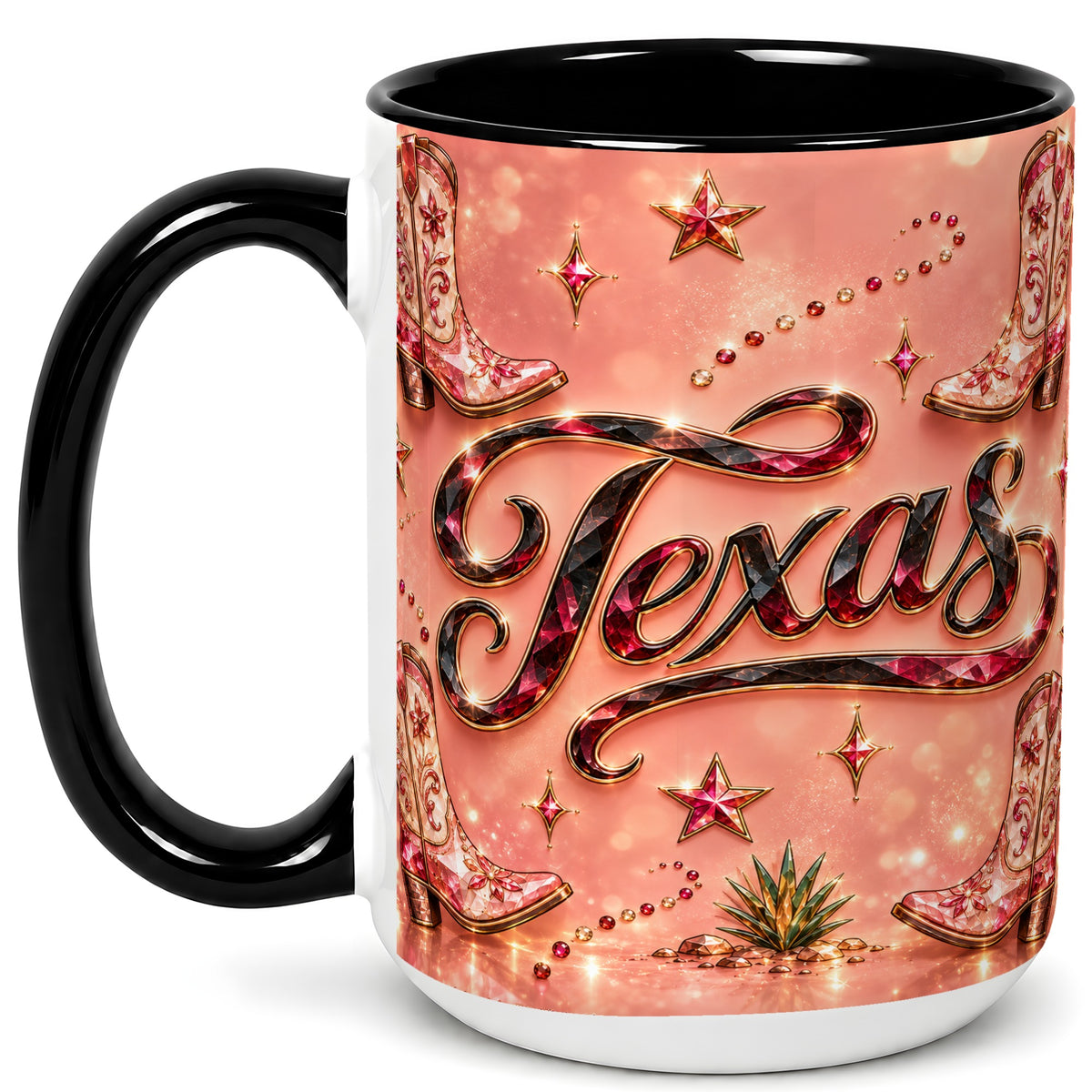 #pl[15oz|Black] Western Cowboy Boots Coffee Mug, Pink Cowgirl Mug, Ceramic Cup