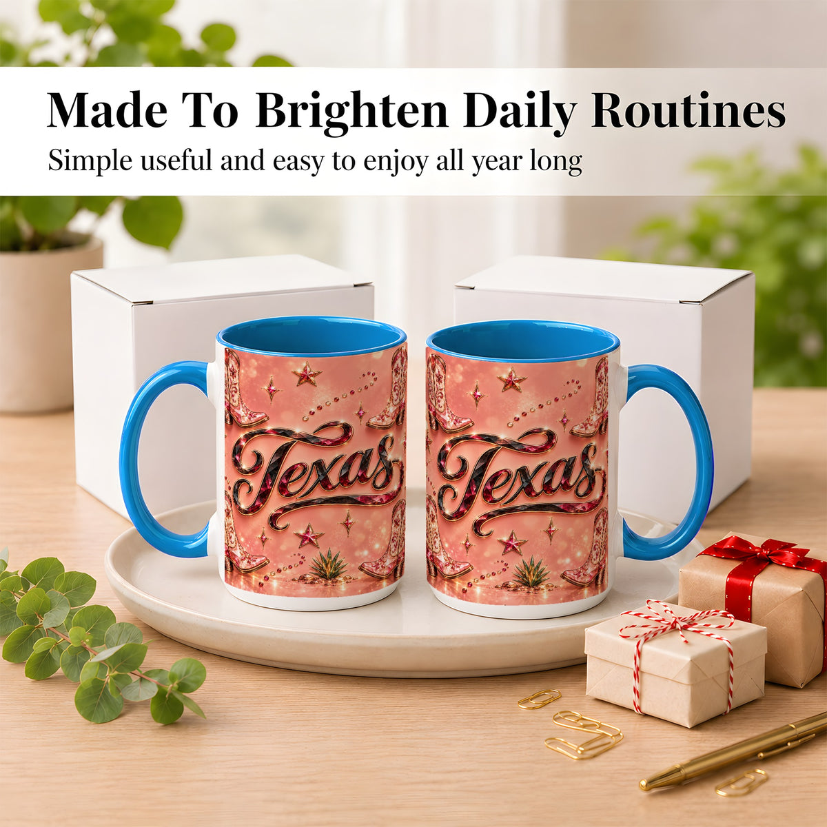 #pl[15oz|Blue] Western Cowboy Boots Coffee Mug, Pink Cowgirl Mug, Ceramic Cup