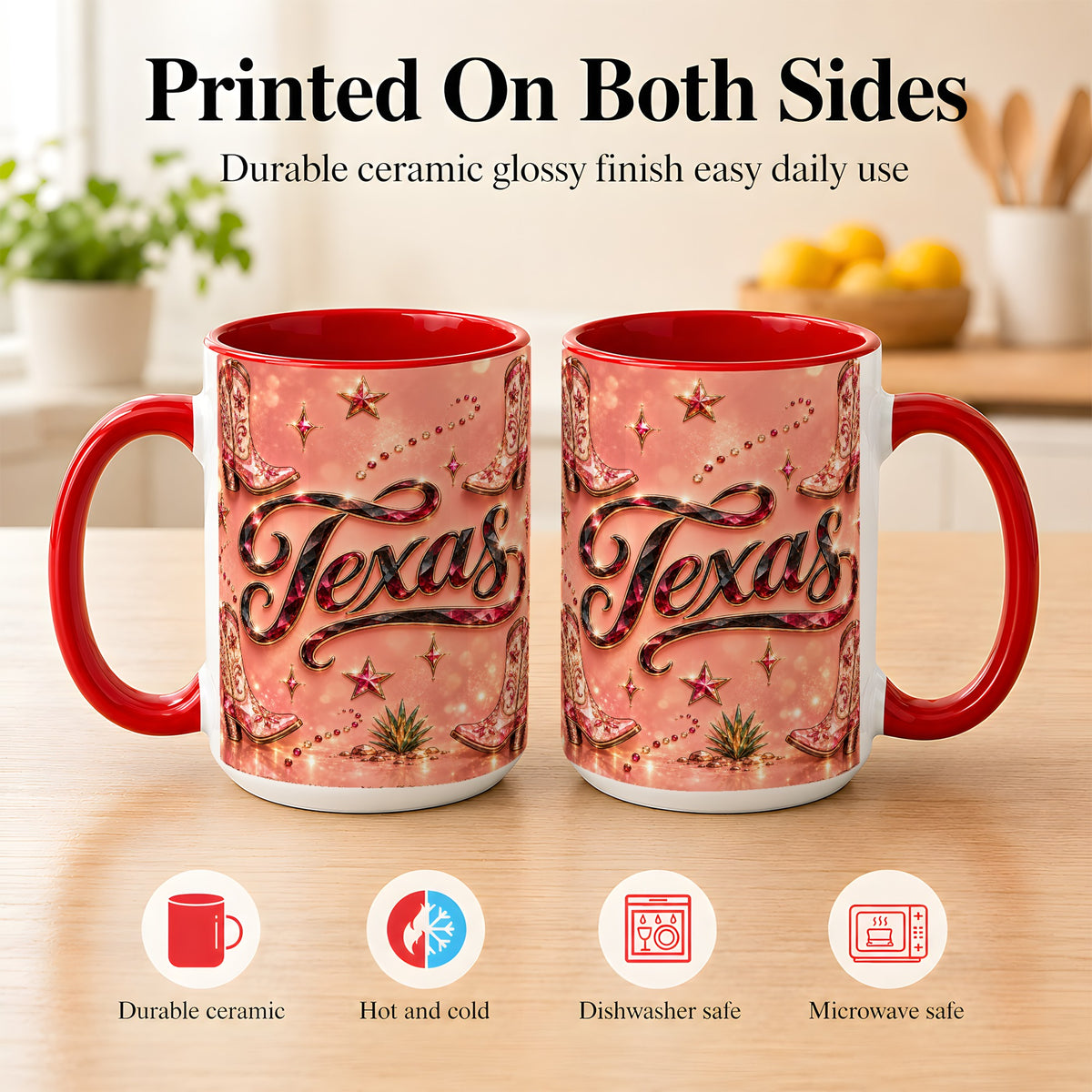 #pl[15oz|Red] Western Cowboy Boots Coffee Mug, Pink Cowgirl Mug, Ceramic Cup