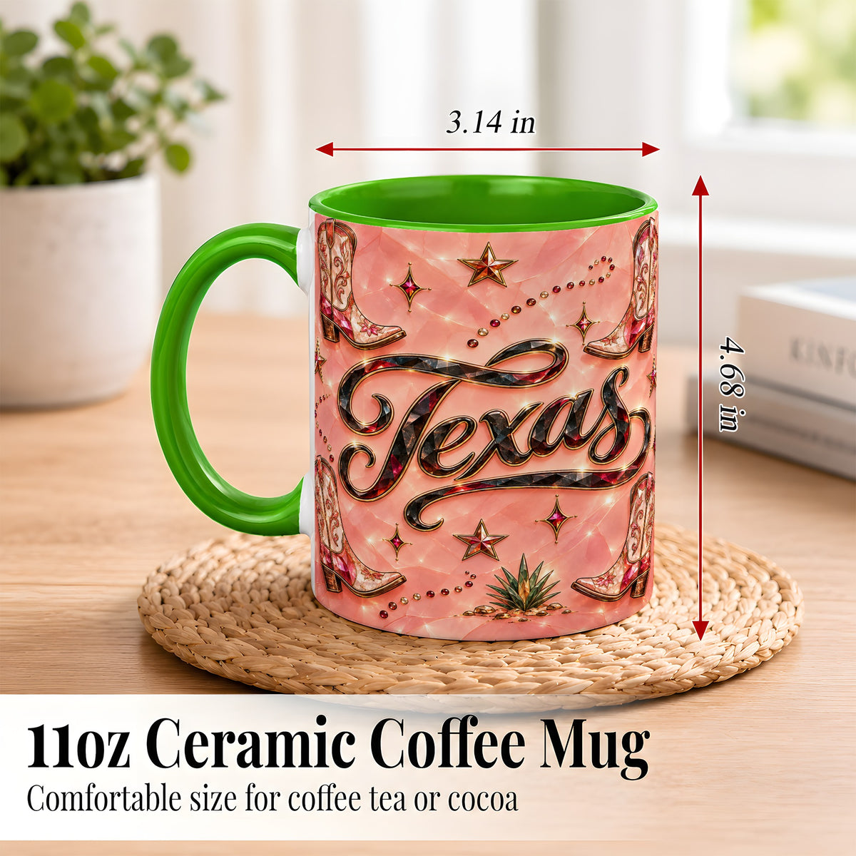 #pl[11oz|Green] Western Cowboy Boots Coffee Mug, Pink Western Mug, Ceramic Cup