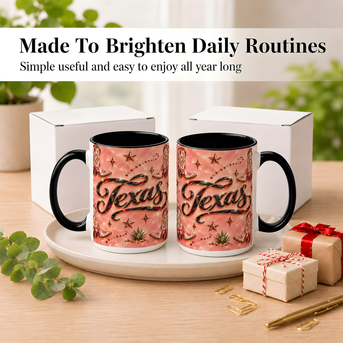 #pl[15oz|Black] Western Cowboy Boots Coffee Mug, Pink Western Mug, Ceramic Cup