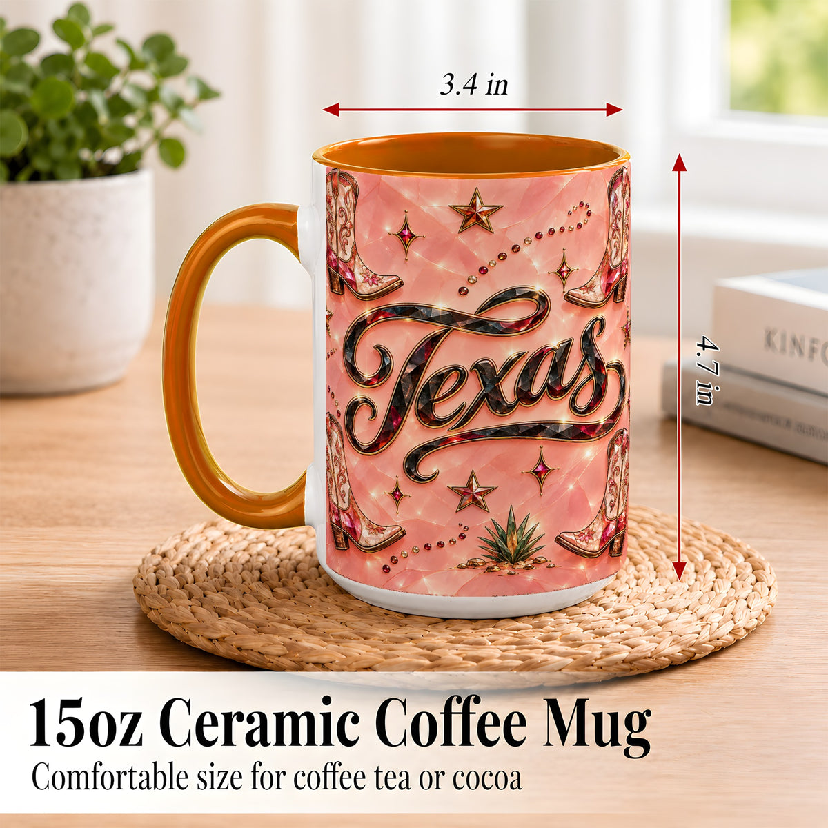 #pl[15oz|Orange] Western Cowboy Boots Coffee Mug, Pink Western Mug, Ceramic Cup