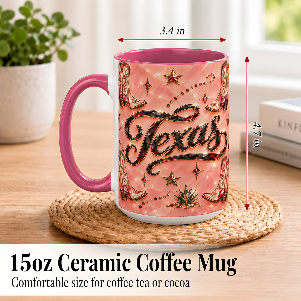 #pl[15oz|Pink] Western Cowboy Boots Coffee Mug, Pink Western Mug, Ceramic Cup