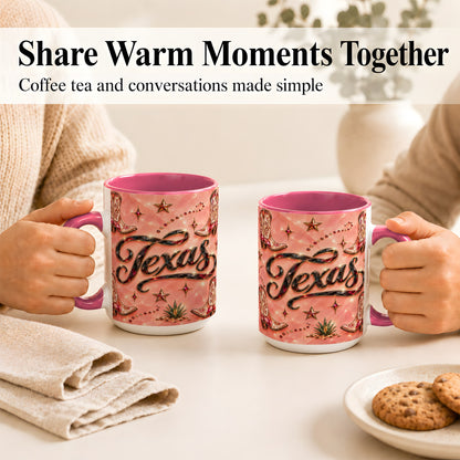#pl[15oz|Pink] Western Cowboy Boots Coffee Mug, Pink Western Mug, Ceramic Cup
