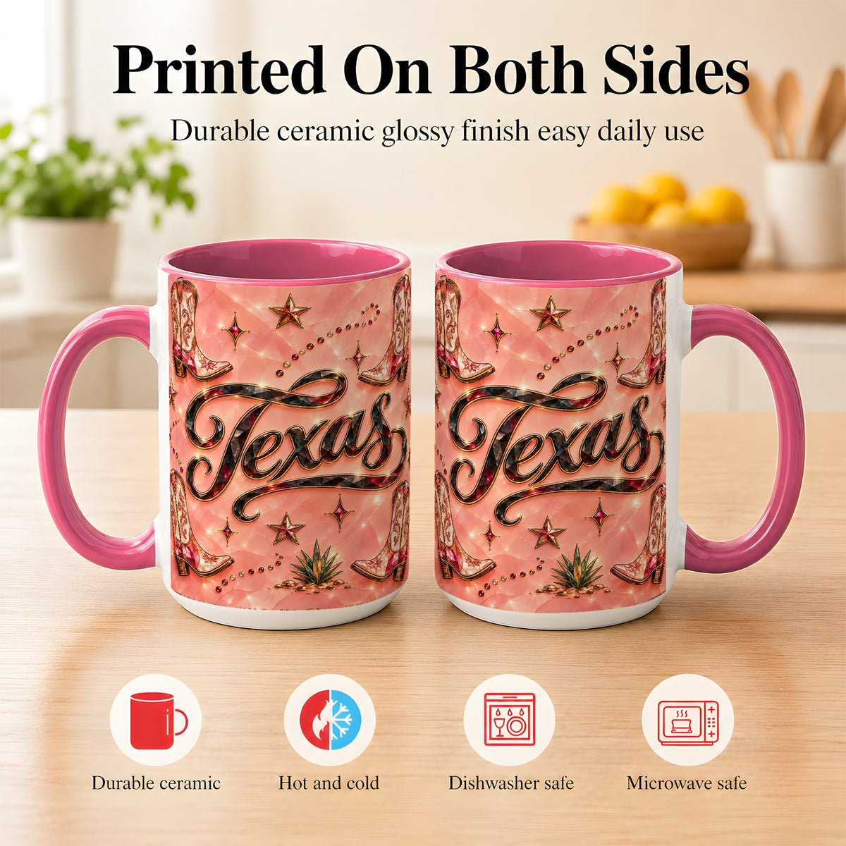 #pl[15oz|Pink] Western Cowboy Boots Coffee Mug, Pink Western Mug, Ceramic Cup