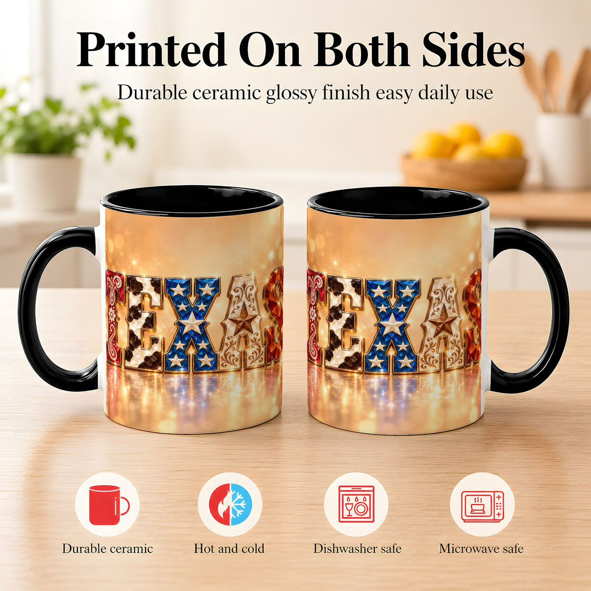#pl[11oz|Black] Texas Jeweled Coffee Mug, Western State Mug, Ceramic Cup