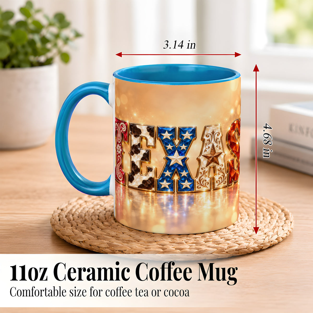 #pl[11oz|Blue] Texas Jeweled Coffee Mug, Western State Mug, Ceramic Cup