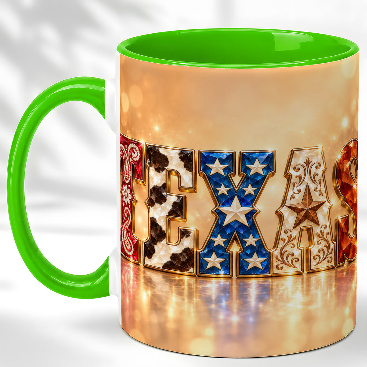 #pl[11oz|Green] Texas Jeweled Coffee Mug, Western State Mug, Ceramic Cup