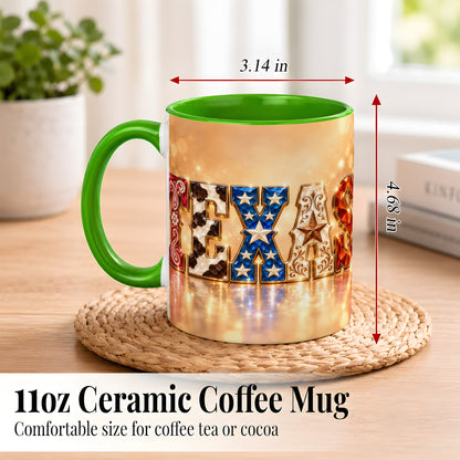 #pl[11oz|Green] Texas Jeweled Coffee Mug, Western State Mug, Ceramic Cup