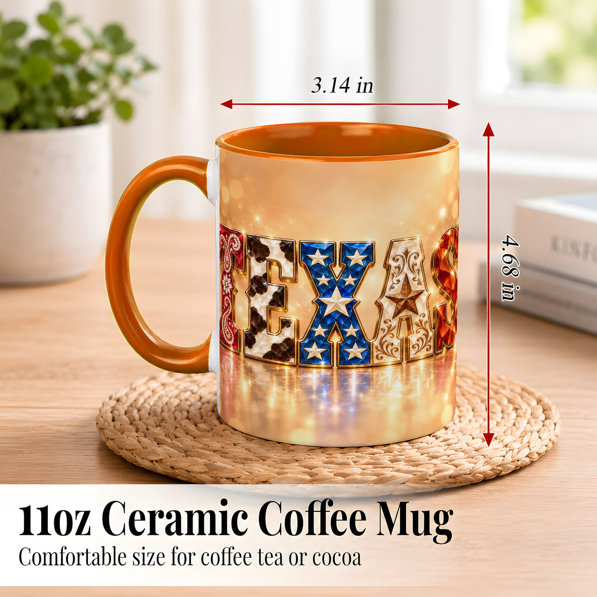 #pl[11oz|Orange] Texas Jeweled Coffee Mug, Western State Mug, Ceramic Cup