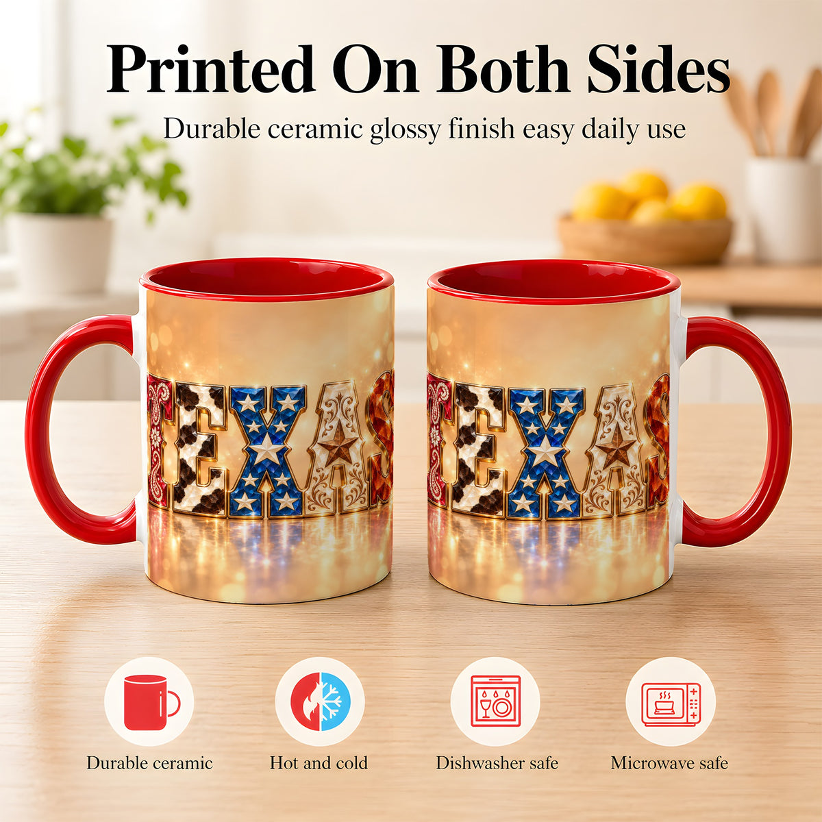 #pl[11oz|Red] Texas Jeweled Coffee Mug, Western State Mug, Ceramic Cup