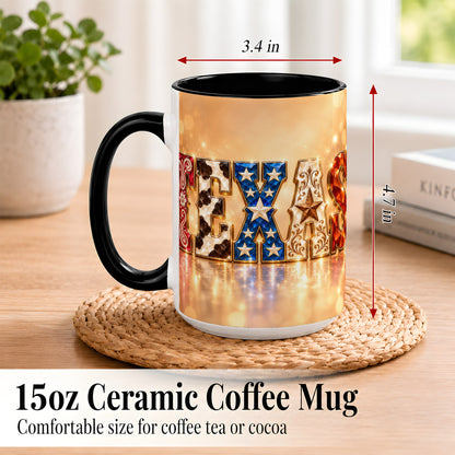 #pl[15oz|Black] Texas Jeweled Coffee Mug, Western State Mug, Ceramic Cup