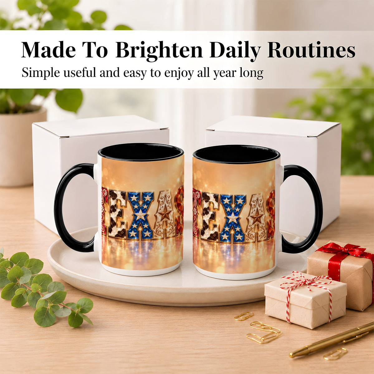 #pl[15oz|Black] Texas Jeweled Coffee Mug, Western State Mug, Ceramic Cup