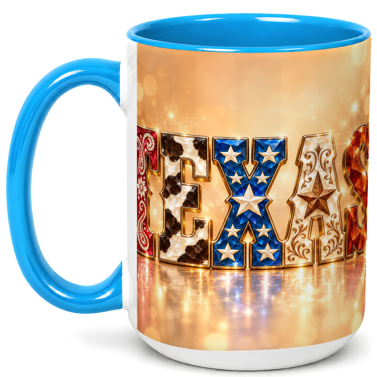#pl[15oz|Blue] Texas Jeweled Coffee Mug, Western State Mug, Ceramic Cup