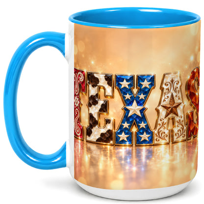 #pl[15oz|Blue] Texas Jeweled Coffee Mug, Western State Mug, Ceramic Cup