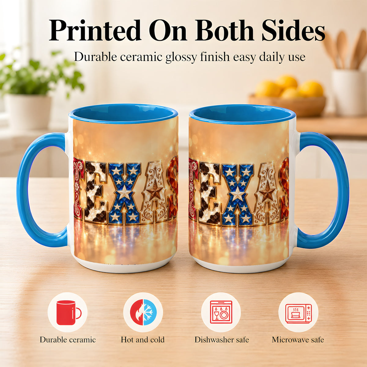 #pl[15oz|Blue] Texas Jeweled Coffee Mug, Western State Mug, Ceramic Cup