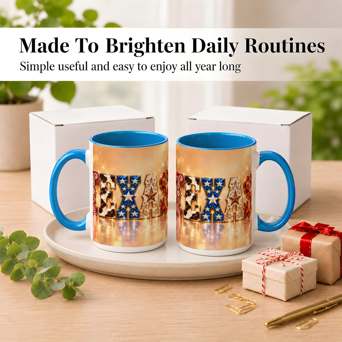 #pl[15oz|Blue] Texas Jeweled Coffee Mug, Western State Mug, Ceramic Cup