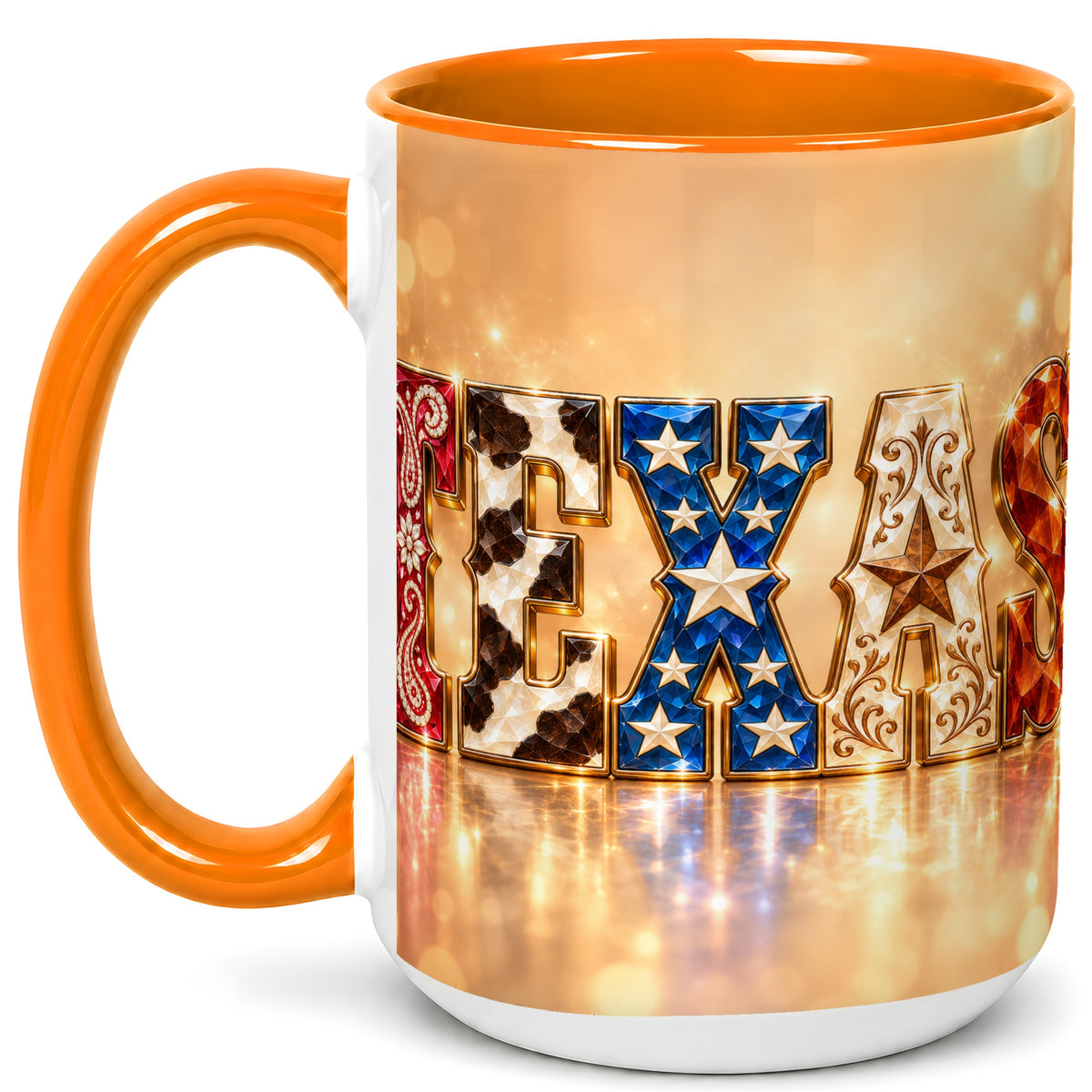 #pl[15oz|Orange] Texas Jeweled Coffee Mug, Western State Mug, Ceramic Cup