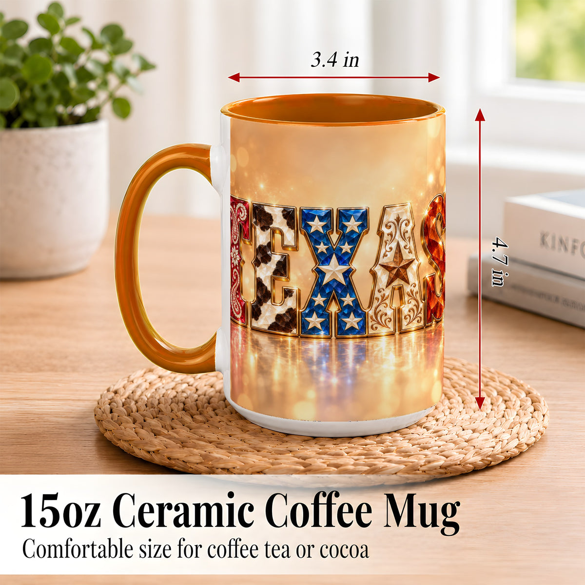#pl[15oz|Orange] Texas Jeweled Coffee Mug, Western State Mug, Ceramic Cup
