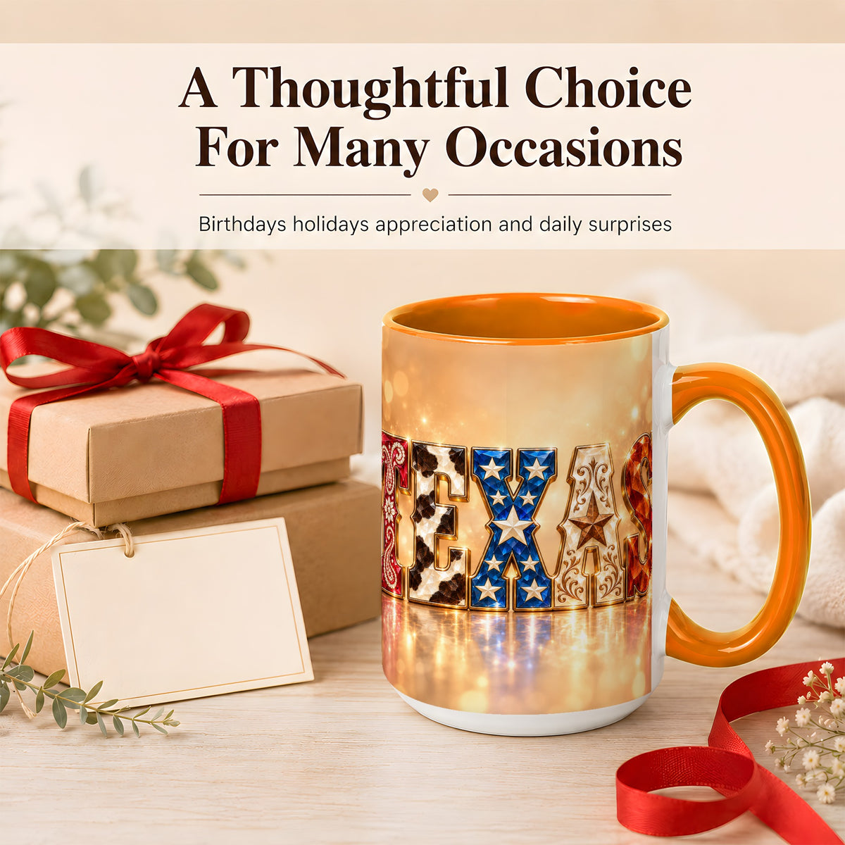 #pl[15oz|Orange] Texas Jeweled Coffee Mug, Western State Mug, Ceramic Cup