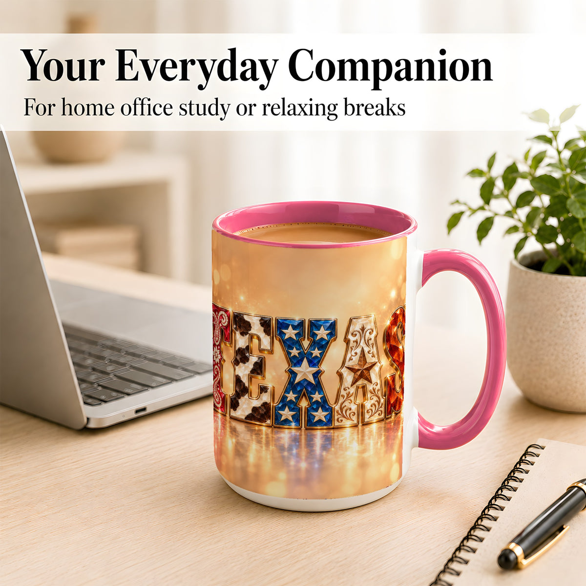 #pl[15oz|Pink] Texas Jeweled Coffee Mug, Western State Mug, Ceramic Cup