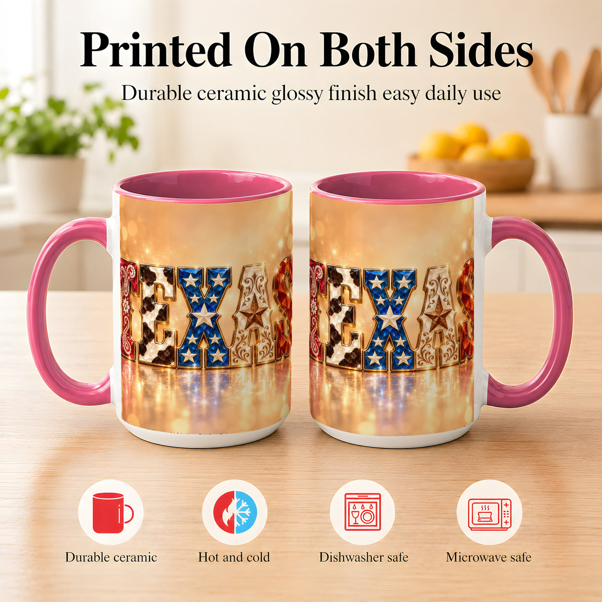 #pl[15oz|Pink] Texas Jeweled Coffee Mug, Western State Mug, Ceramic Cup