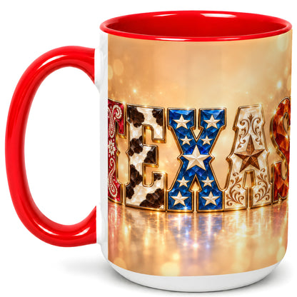 #pl[15oz|Red] Texas Jeweled Coffee Mug, Western State Mug, Ceramic Cup