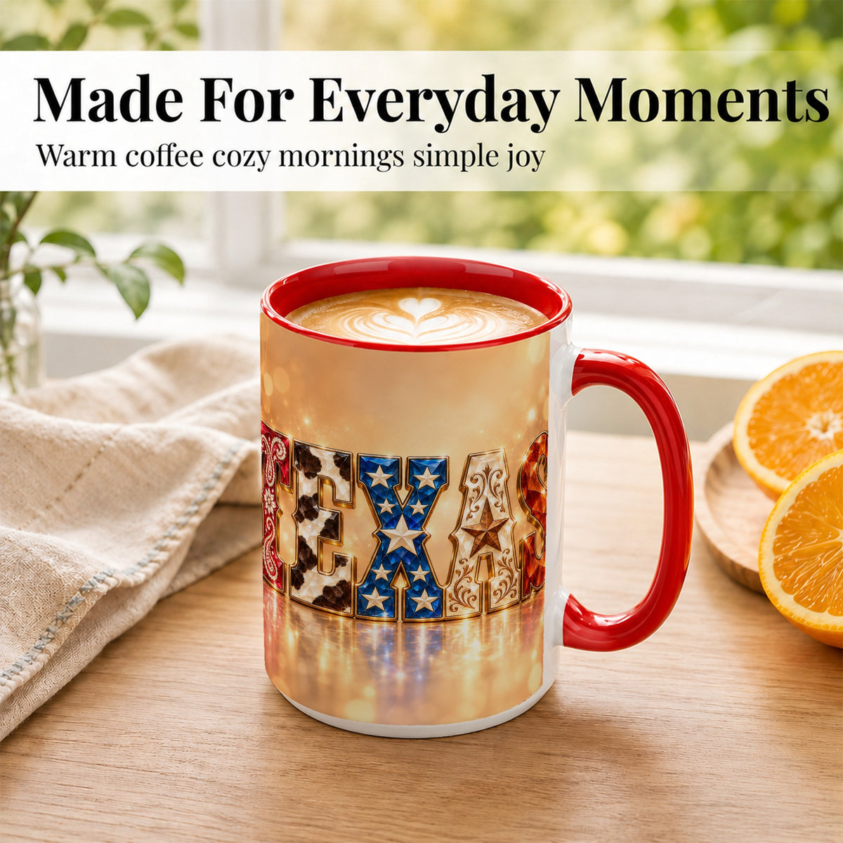 #pl[15oz|Red] Texas Jeweled Coffee Mug, Western State Mug, Ceramic Cup