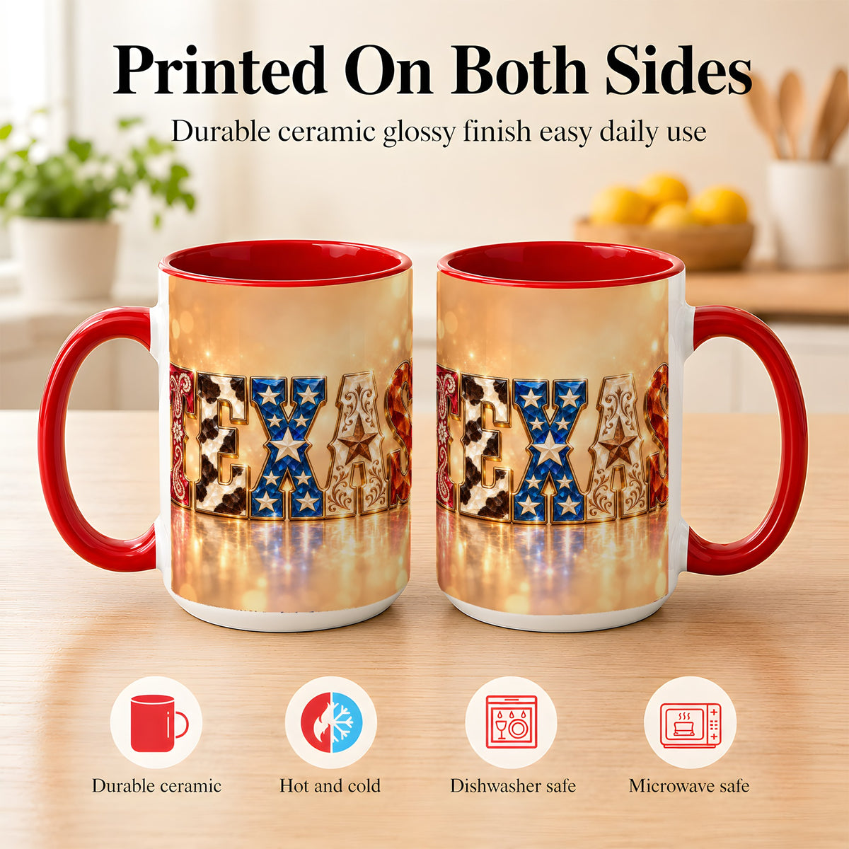 #pl[15oz|Red] Texas Jeweled Coffee Mug, Western State Mug, Ceramic Cup