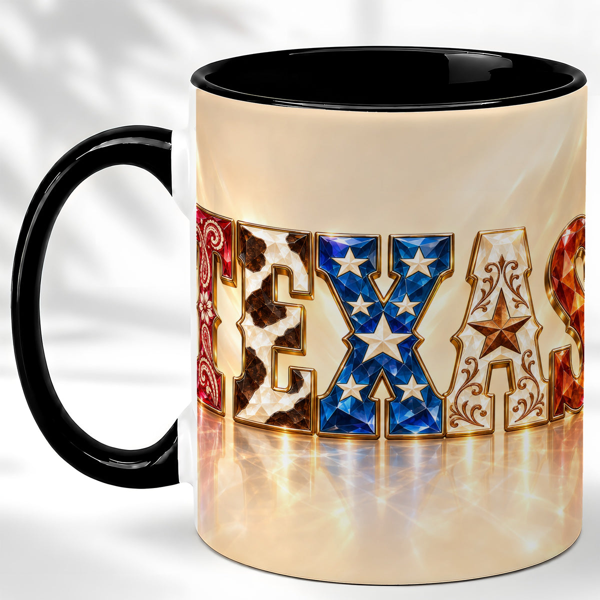 #pl[11oz|Black] Texas Western Stars Coffee Mug, Jeweled State Mug, Ceramic Cup