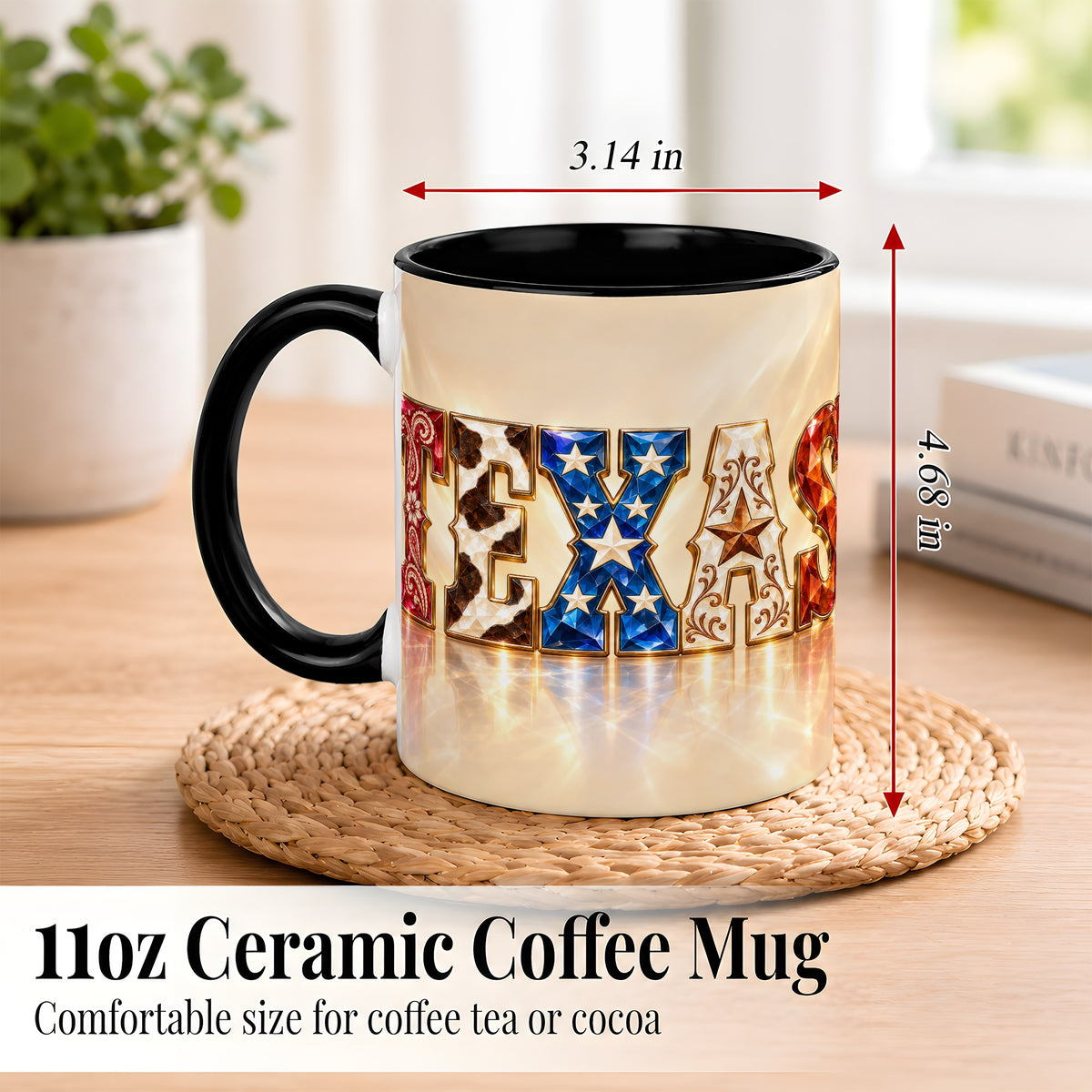 #pl[11oz|Black] Texas Western Stars Coffee Mug, Jeweled State Mug, Ceramic Cup