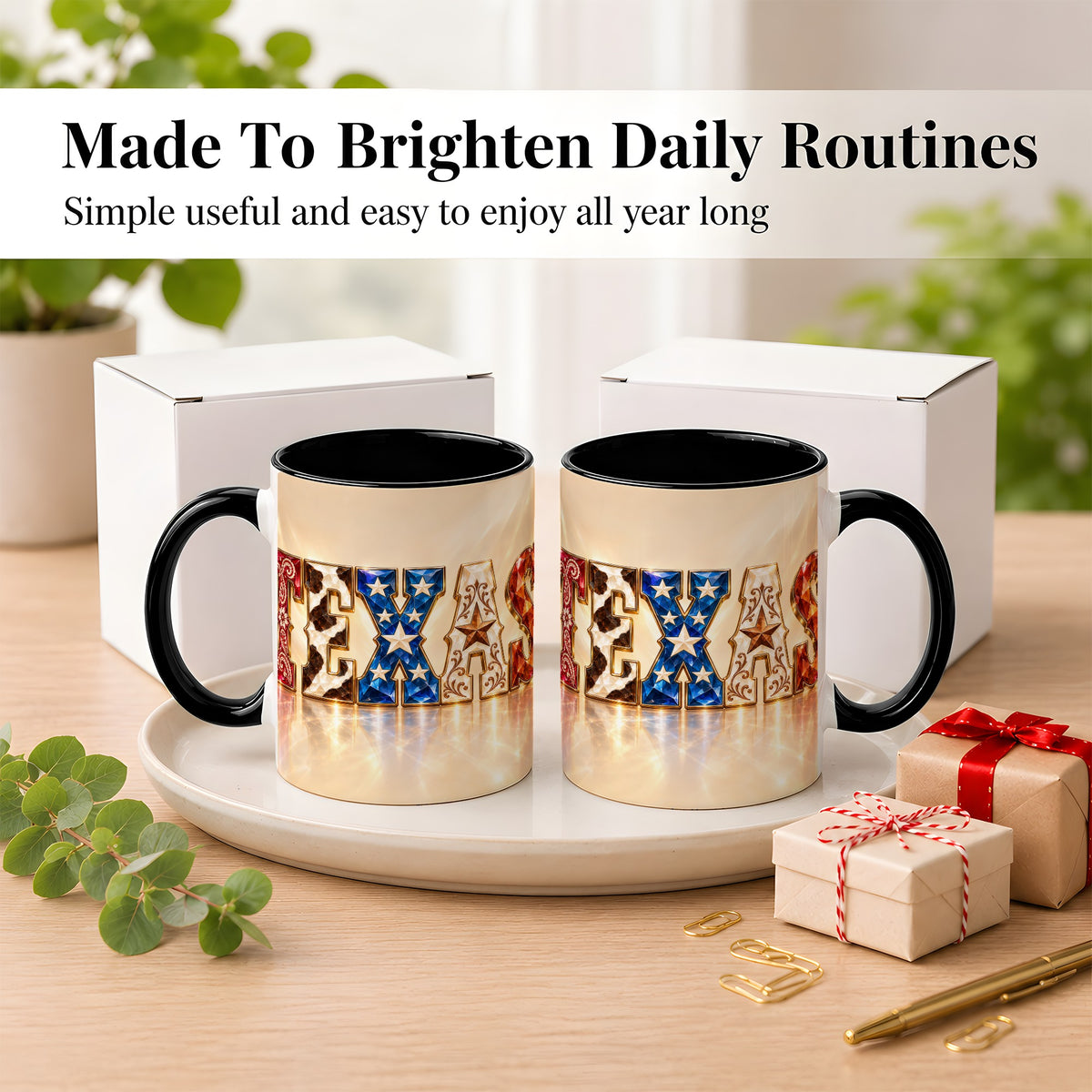 #pl[11oz|Black] Texas Western Stars Coffee Mug, Jeweled State Mug, Ceramic Cup