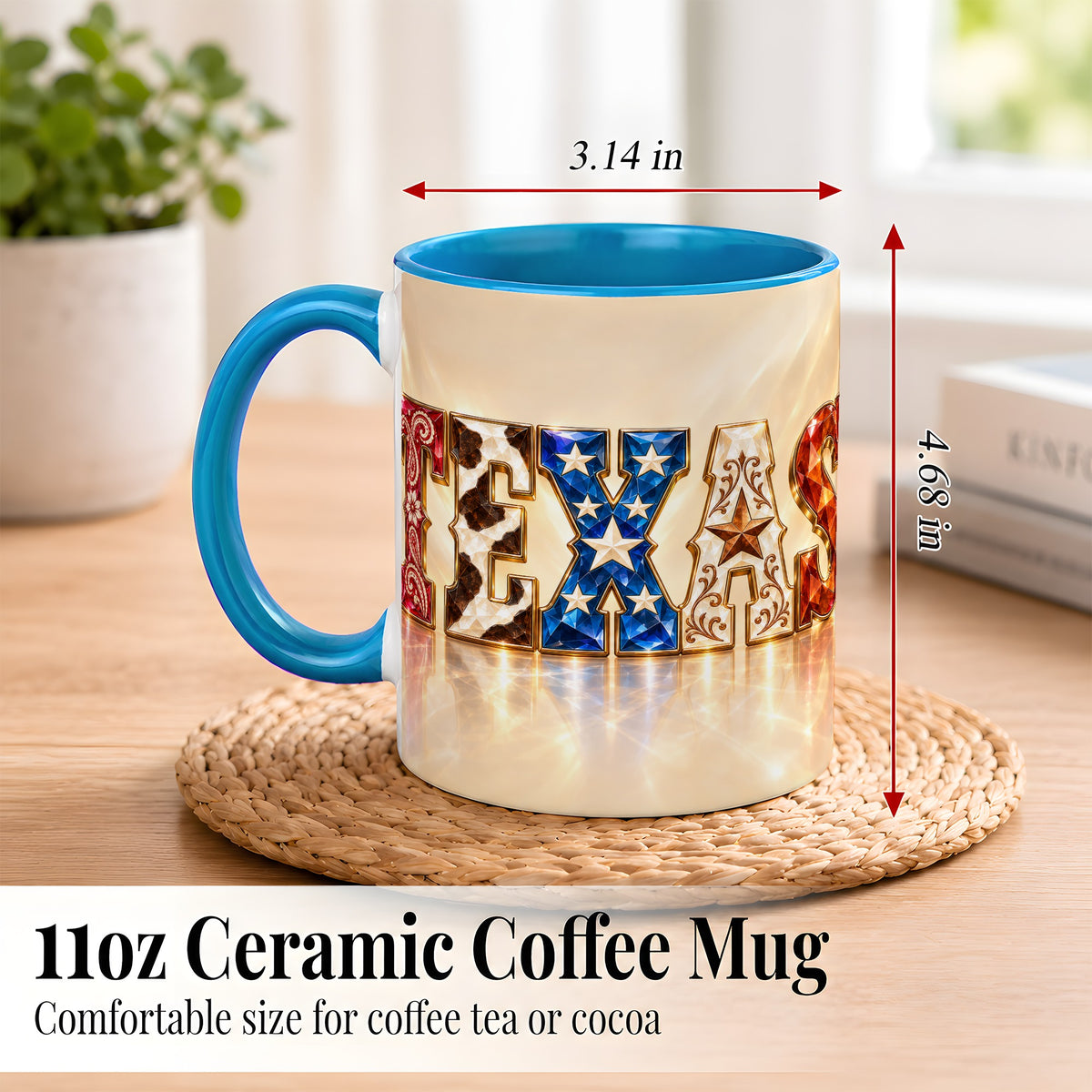 #pl[11oz|Blue] Texas Western Stars Coffee Mug, Jeweled State Mug, Ceramic Cup