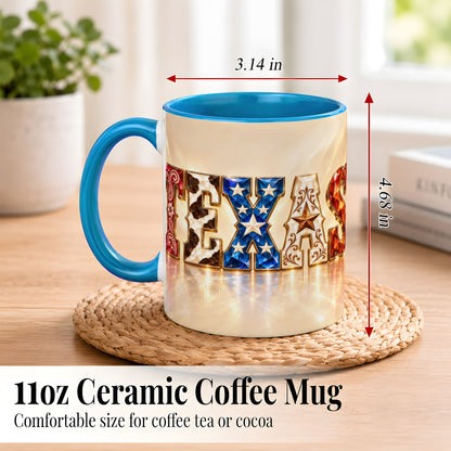 #pl[11oz|Blue] Texas Western Stars Coffee Mug, Jeweled State Mug, Ceramic Cup
