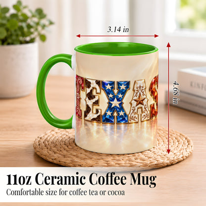 #pl[11oz|Green] Texas Western Stars Coffee Mug, Jeweled State Mug, Ceramic Cup