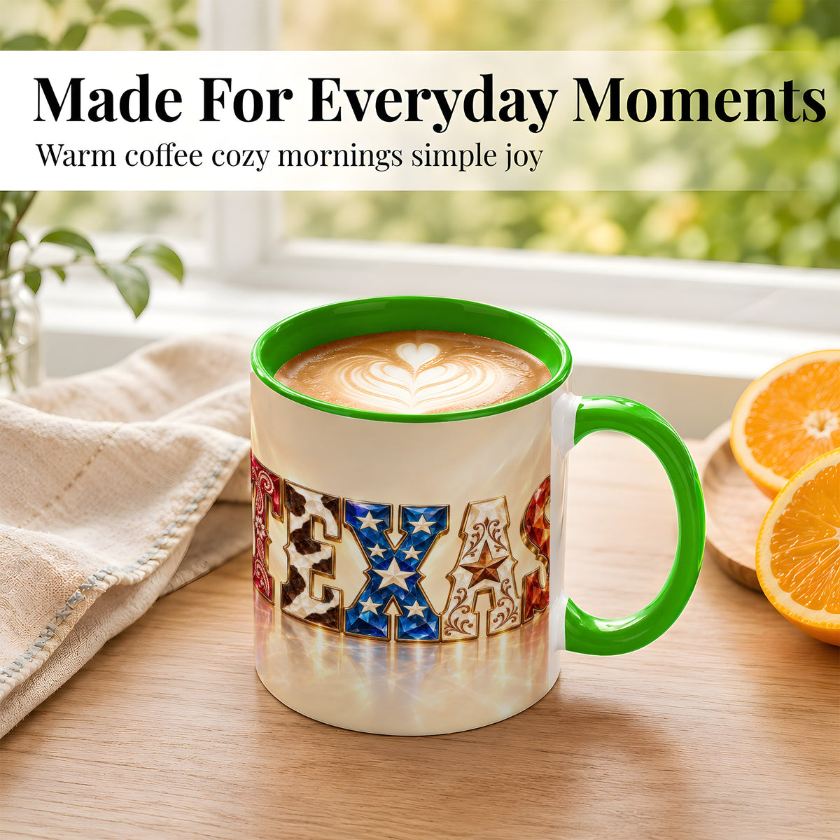 #pl[11oz|Green] Texas Western Stars Coffee Mug, Jeweled State Mug, Ceramic Cup
