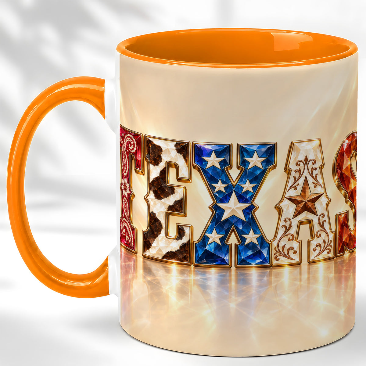 #pl[11oz|Orange] Texas Western Stars Coffee Mug, Jeweled State Mug, Ceramic Cup