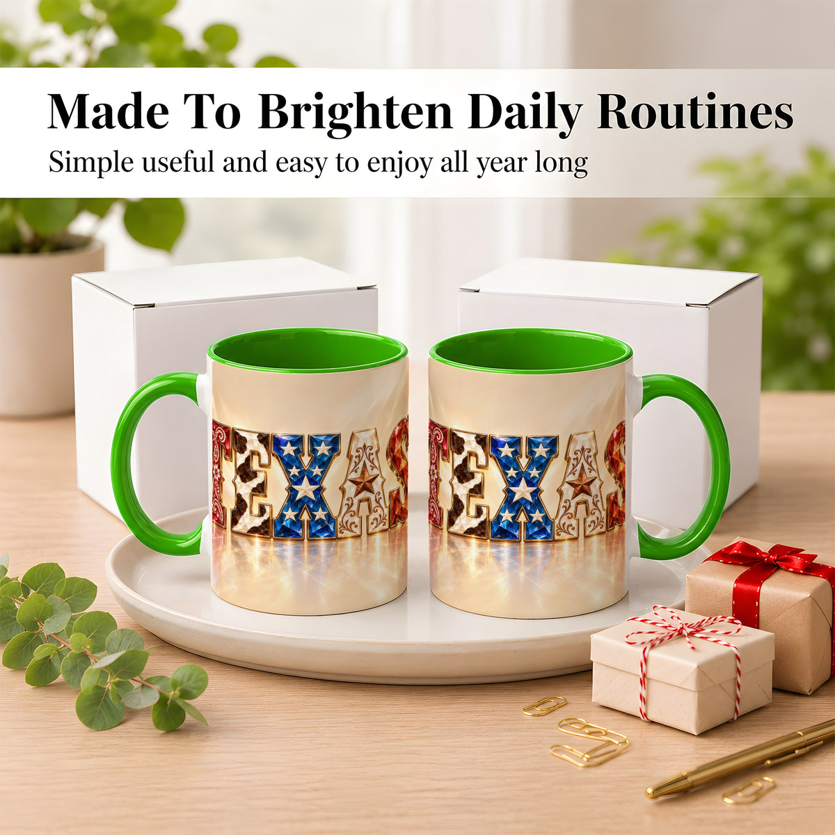 #pl[11oz|Green] Texas Western Stars Coffee Mug, Jeweled State Mug, Ceramic Cup