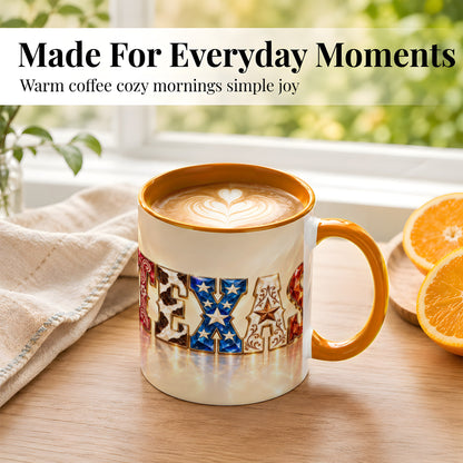 #pl[11oz|Orange] Texas Western Stars Coffee Mug, Jeweled State Mug, Ceramic Cup