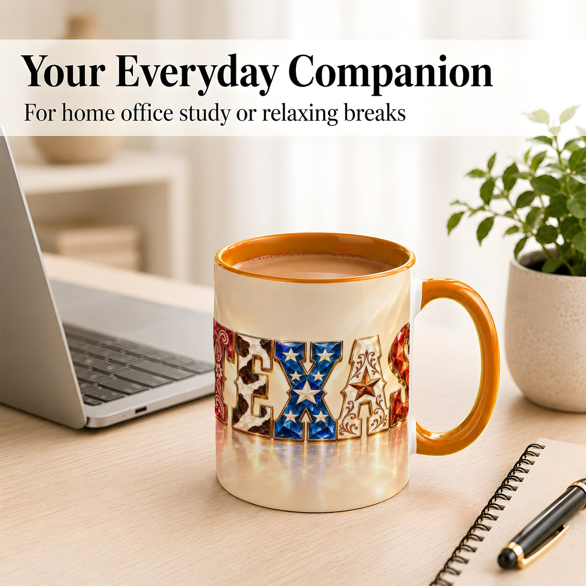 #pl[11oz|Orange] Texas Western Stars Coffee Mug, Jeweled State Mug, Ceramic Cup